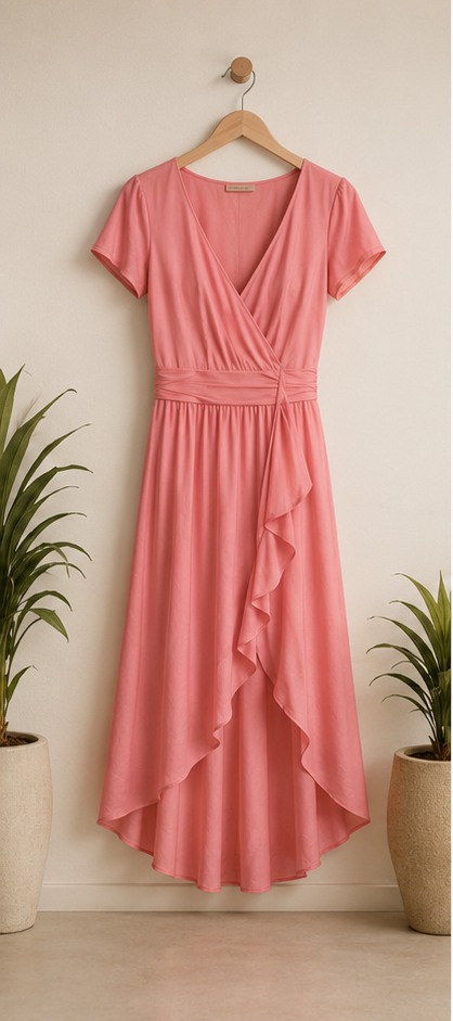 Vestido rosa en perchero como imagen de referencia del producto