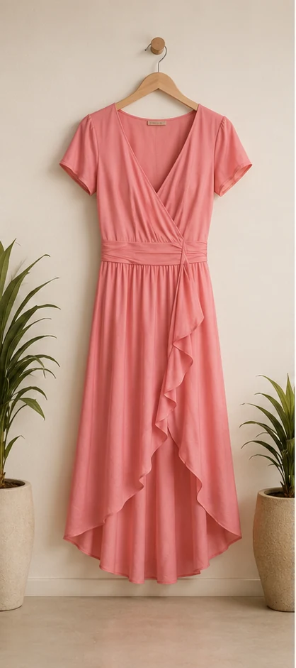 Vestido rosa fotografiado antes de crear la imagen de ecommerce