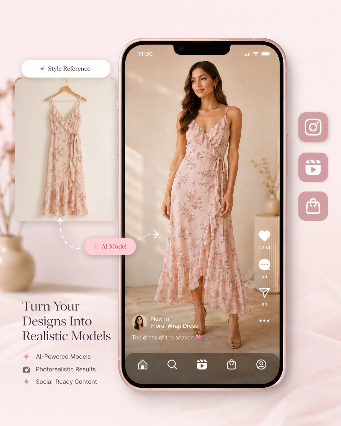 Modelo creada con IA en formato vertical para redes sociales