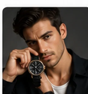 Modelo IA masculino mostrando un reloj